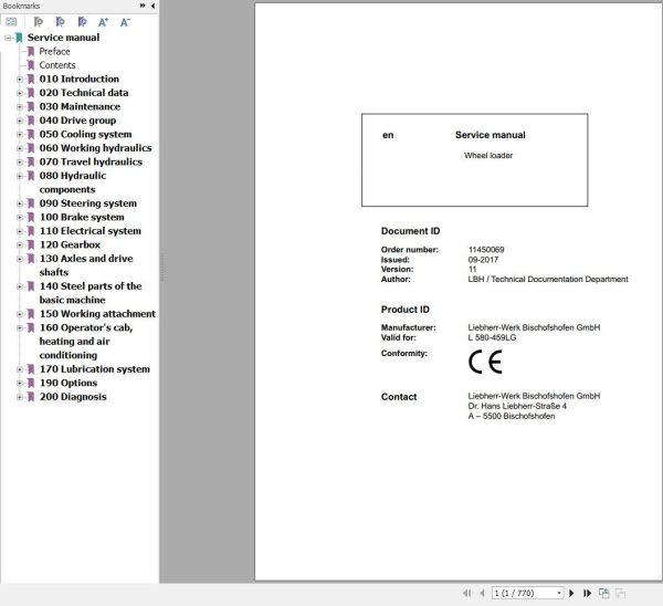 Liebherr Wheel Loader L580 459LG Service Manual 11450069 1