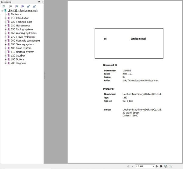 Liebherr Wheel Loader L580 G5.1 D 1798 Service Manual 12278345 1