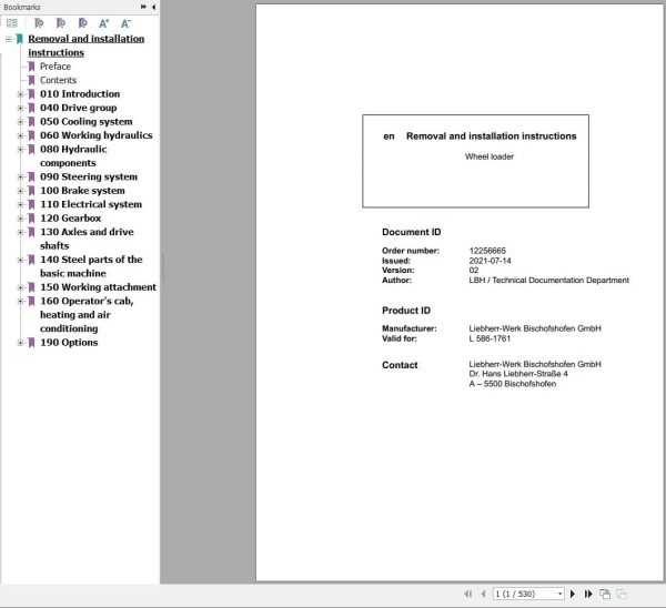 Liebherr Wheel Loader L586 1761 Removal And Installation Instructions 12256665 1