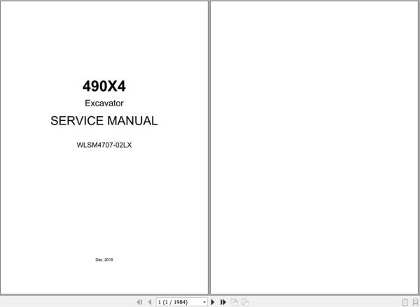Link Belt Excavator 490X4 Service Manual WLSM4707 02LX 1