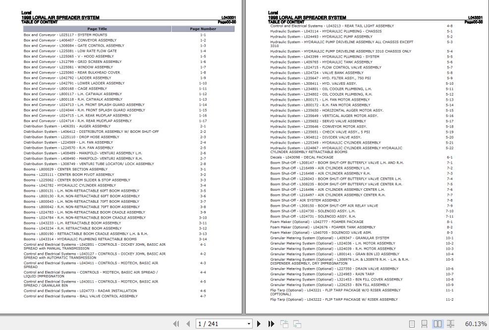 Loral Air Spreader System 1998 Parts Catalog L043331 1