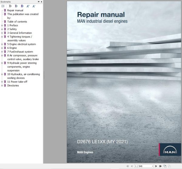 MAN Engine D2676 LE1XX Repair Manual 51.99598 8360