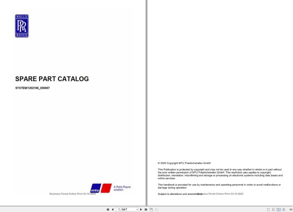 MTU Engine 12V4000M93L Spare Parts Catalog 1