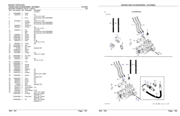 Massey Ferguson 100 200 1000 Accessories Parts Catalog 651258EA 1
