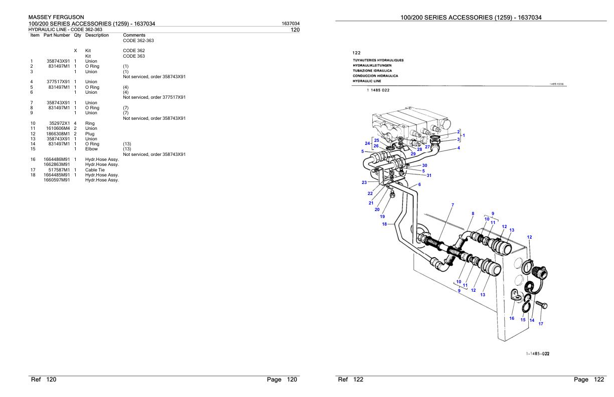 Massey Ferguson 100 200 Series Accessories 1259 Parts Catalog 1637034 1