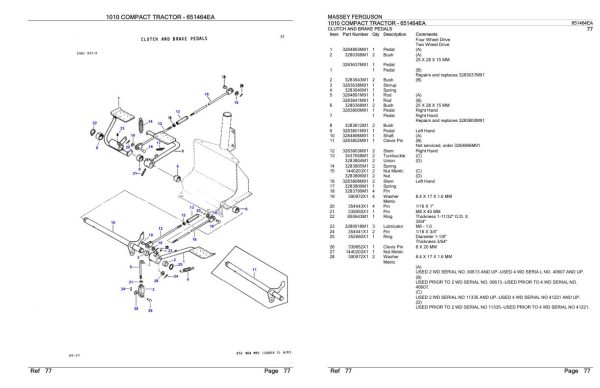 Massey Ferguson 1010 Compact Tractor Parts Catalog 651464EA 1