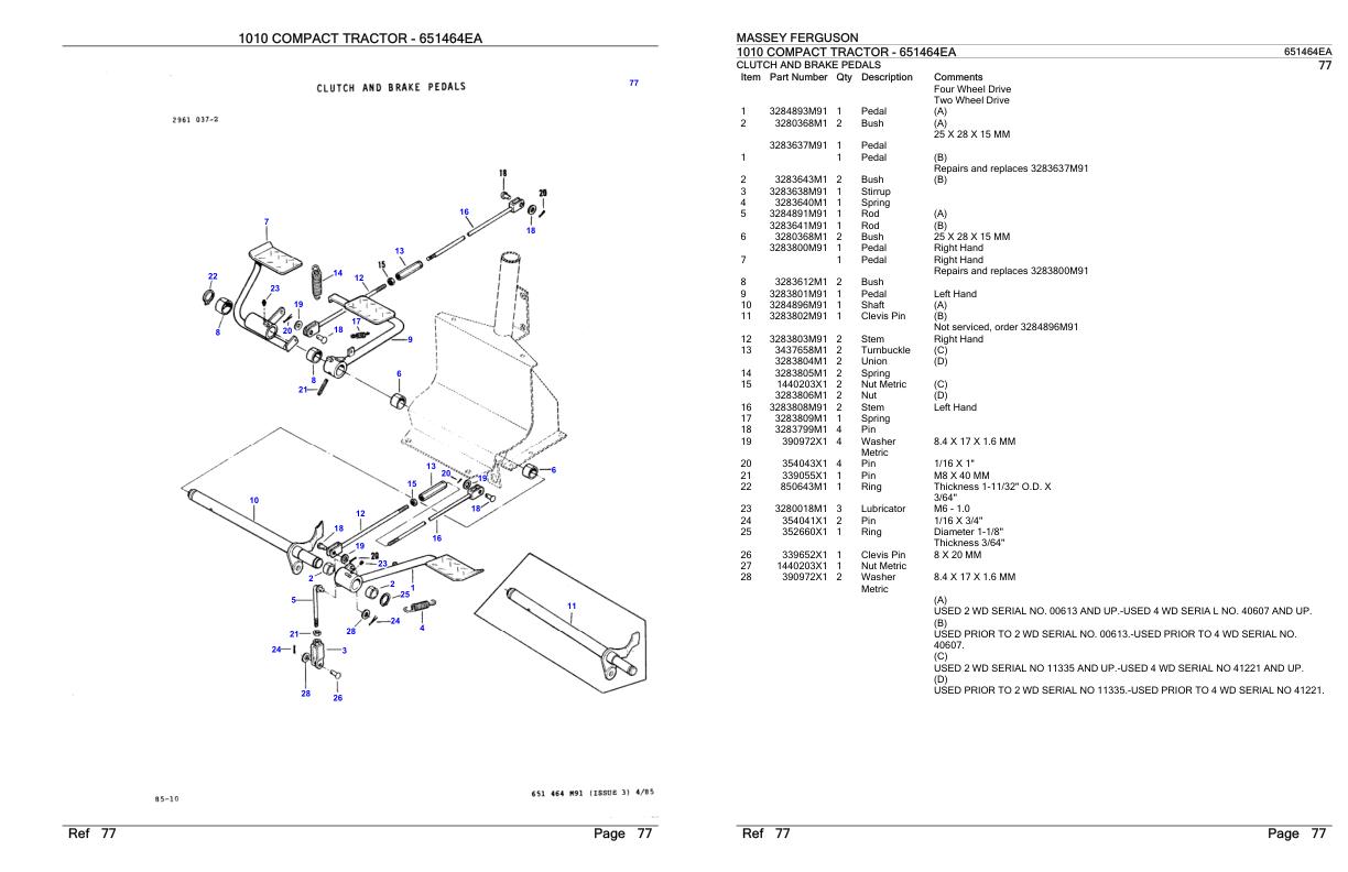 Massey Ferguson 1010 Compact Tractor Parts Catalog 651464EA 1