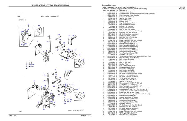 Massey Ferguson 1020 Tractor Hydro. Transmission Parts Catalog 651576 1