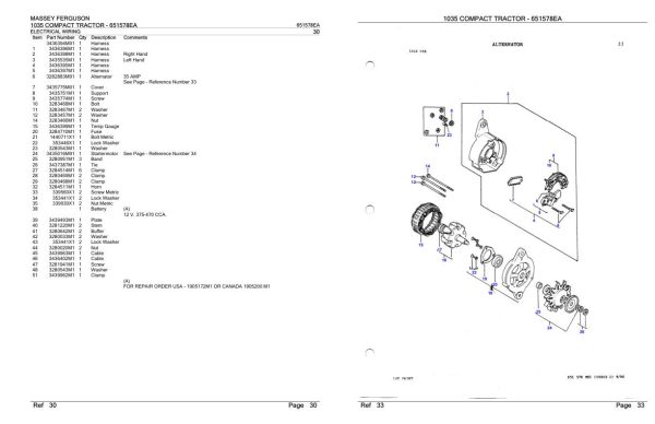 Massey Ferguson 1035 Compact Tractor Parts Catalog 651578EA 1