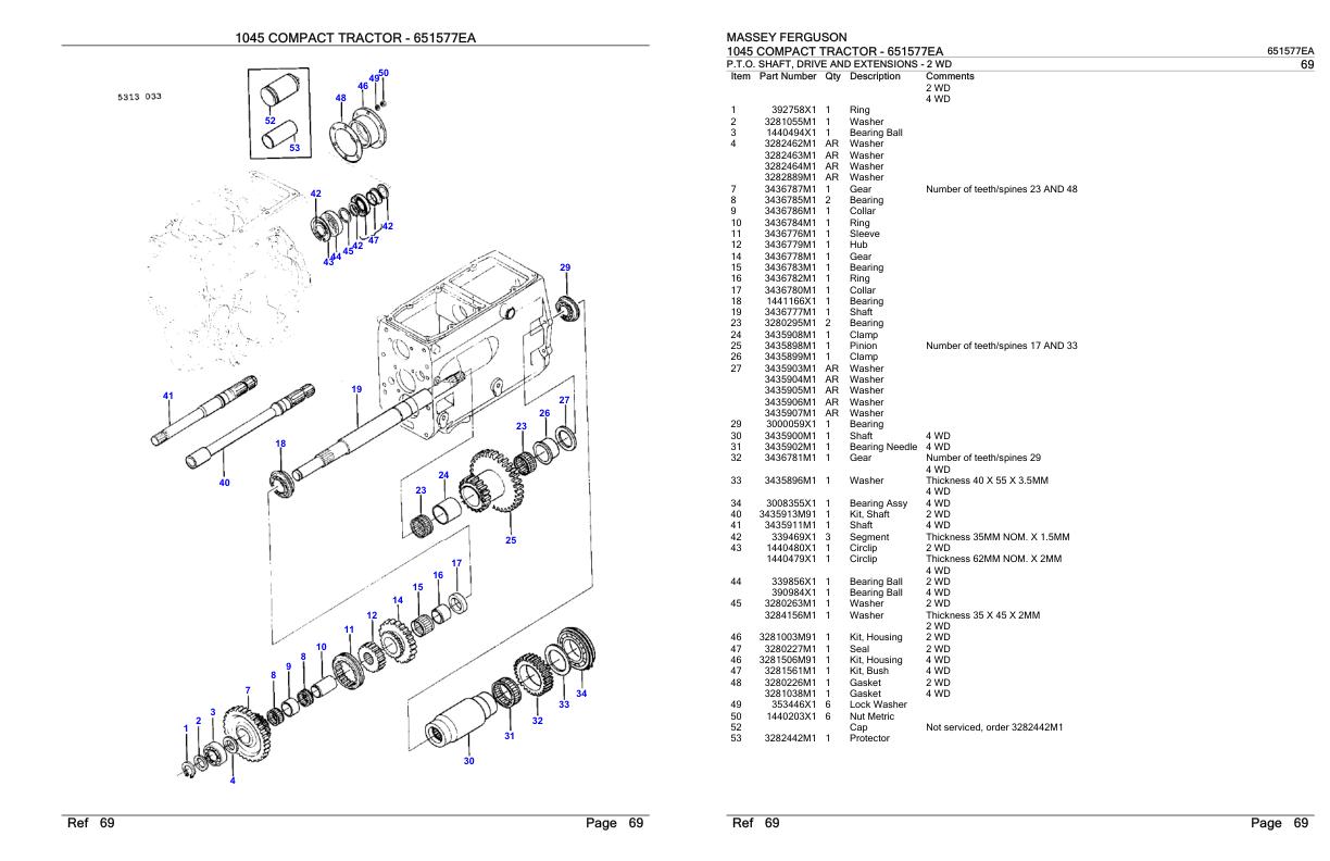 Massey Ferguson 1045 Compact Tractor Parts Catalog 651577EA 1
