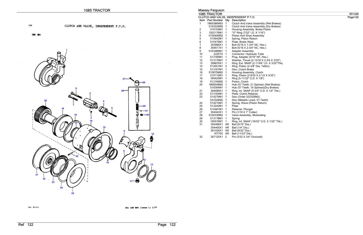 Massey Ferguson 1085 Tractor Parts Catalog 651326 1