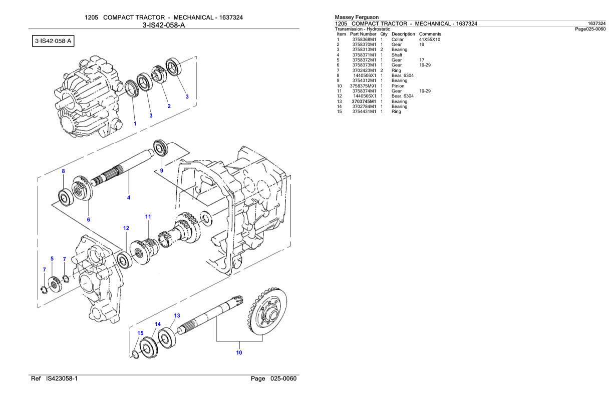 Massey Ferguson 1205 Compact Tractor Mechanical Parts Catalog 1637324 1