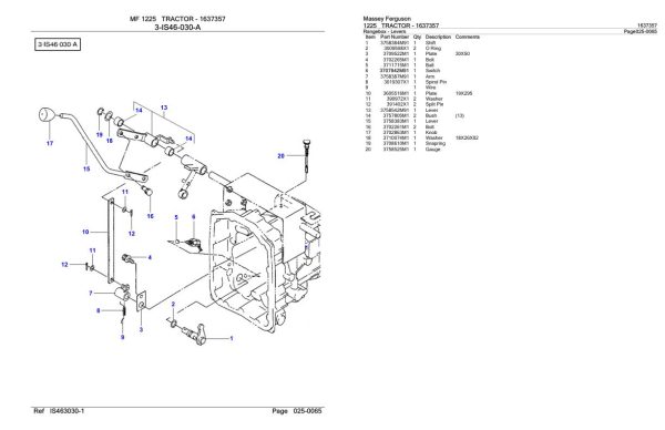 Massey Ferguson 1225 Tractor Parts Catalog 1637357 1