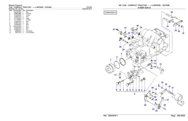 Massey Ferguson 1230 Compact Tractor Parts Catalog 1637268 1