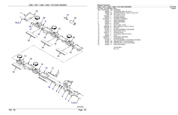 Massey Ferguson 1306 1307 1308 1309 1310 Disc Mower Parts Catalog 00722958 1
