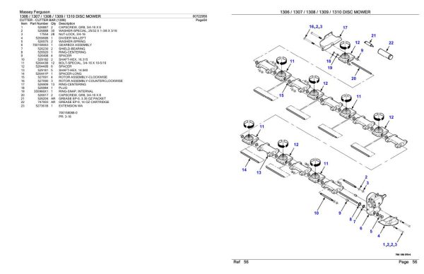 Massey Ferguson 1306 1307 1308 1309 1310 Disc Mower Parts Catalog 00722958 2