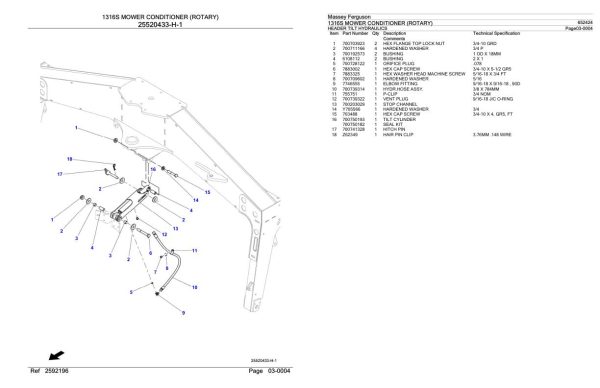 Massey Ferguson 1316S Mower Conditioner Rotary Parts Catalog 652424 1