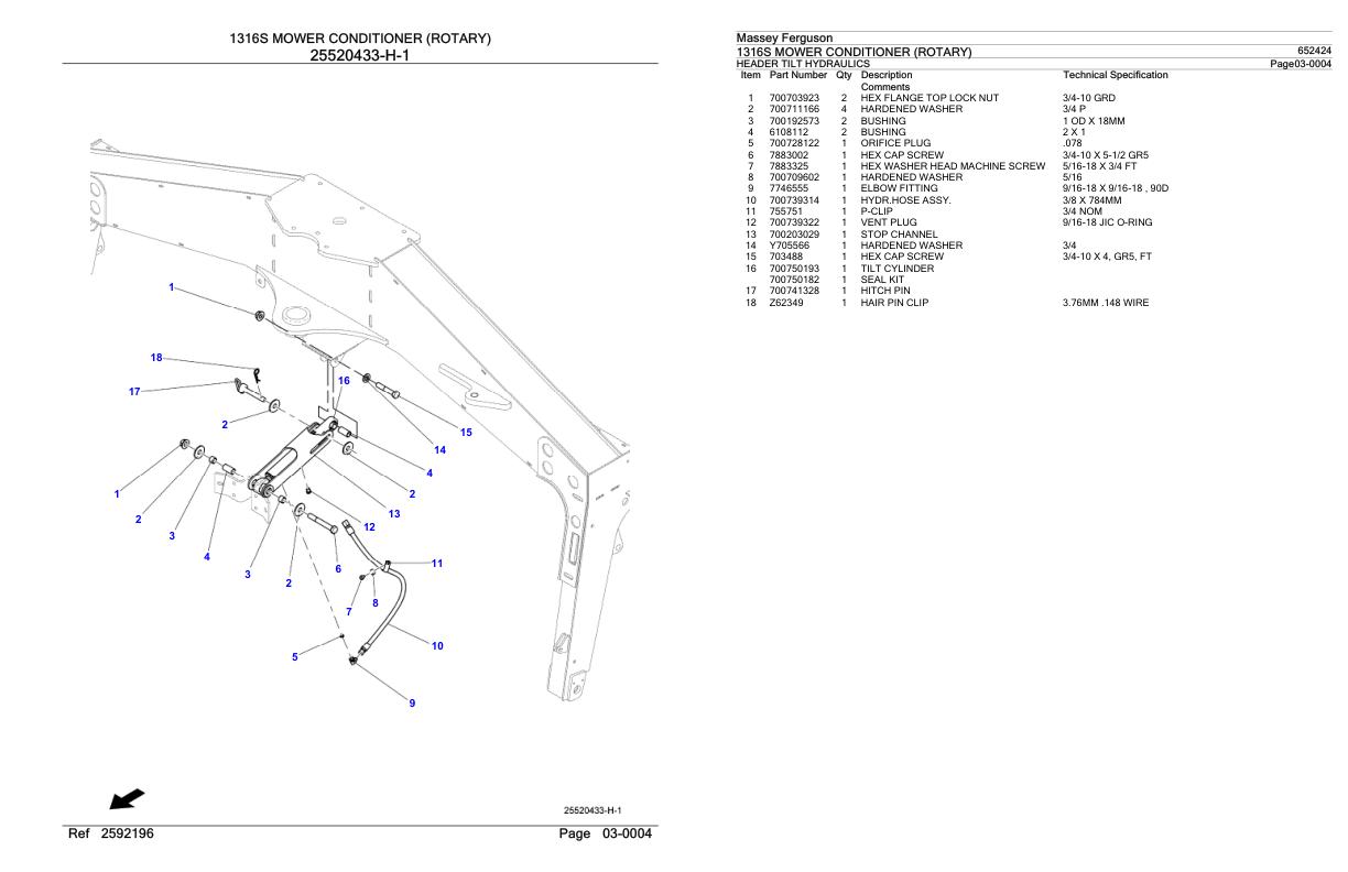 Massey Ferguson 1316S Mower Conditioner Rotary Parts Catalog 652424 1