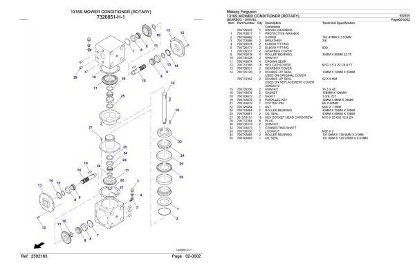 Massey Ferguson 1316S Mower Conditioner Rotary Parts Catalog 652424 2