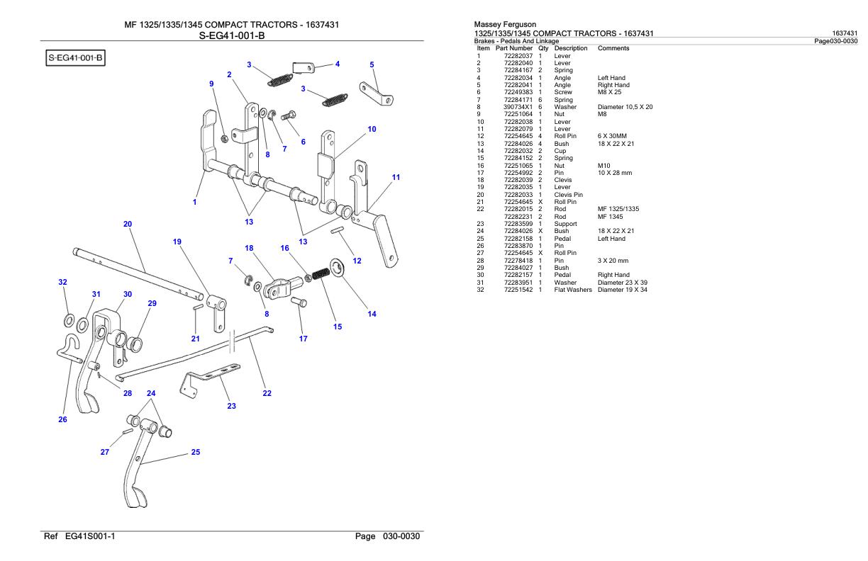 Massey Ferguson 1325 1335 1345 Compact Tractor Parts Catalog 1637431 1