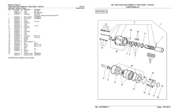 Massey Ferguson 1325 1335 1345 Compact Tractor Parts Catalog 1637431 2