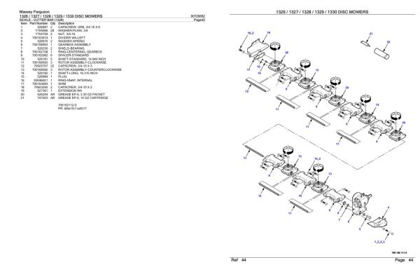 Massey Ferguson 1326 1327 1328 1329 1330 Disc Mower Parts Catalog 00729062 1