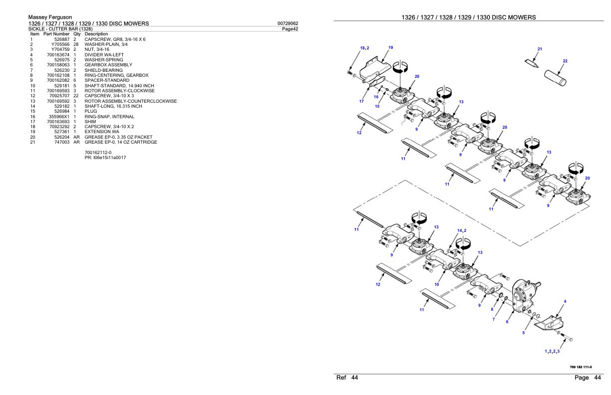 Massey Ferguson 1326 1327 1328 1329 1330 Disc Mower Parts Catalog 00729062 1