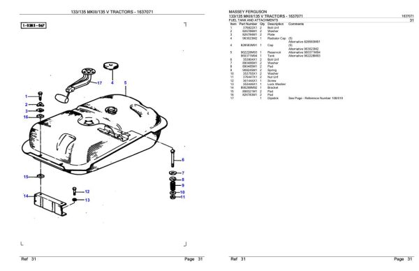 Massey Ferguson 133 135 MKIII 135 V Tractor Parts Catalog 1637071 1