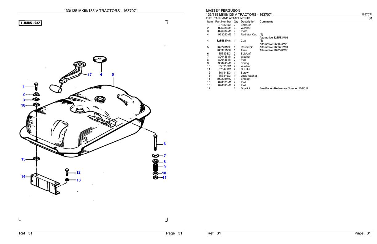Massey Ferguson 133 135 MKIII 135 V Tractor Parts Catalog 1637071 1