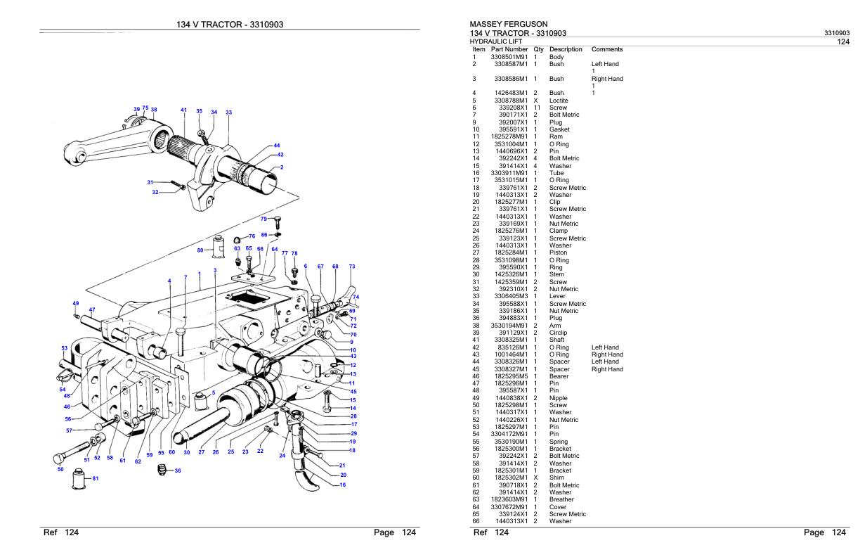 Massey Ferguson 134 V Tractor Parts Catalog 3310903 1