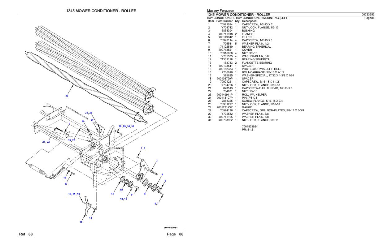 Massey Ferguson 1345 Mower Conditioner Roller Parts Catalog 00723552 1