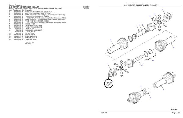 Massey Ferguson 1345 Mower Conditioner Roller Parts Catalog 00723552 2