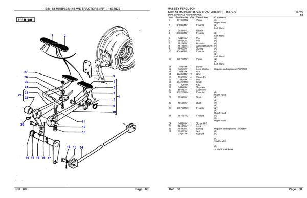 Massey Ferguson 135 148 MKIII 135 145 V S Tractor FR Parts Catalog 1637072 1