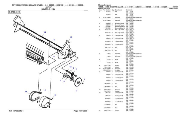 Massey Ferguson 135SB 137SB Square Baler Parts Catalog 1637297 2