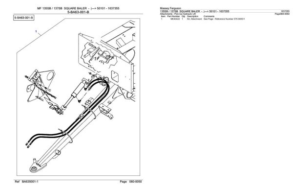 Massey Ferguson 135SB 137SB Square Baler Parts Catalog 1637355 1