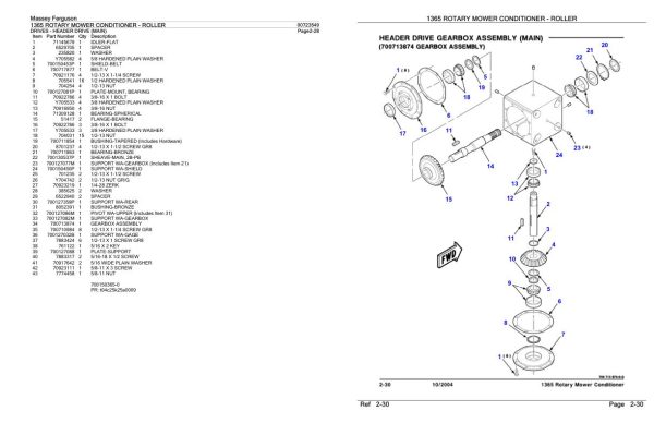 Massey Ferguson 1365 Rotary Mower Conditioner Roller Parts Catalog 00723549 1