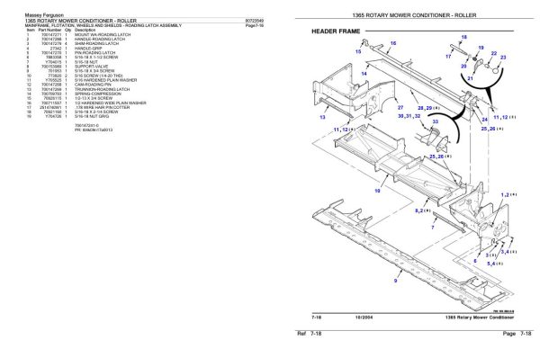 Massey Ferguson 1365 Rotary Mower Conditioner Roller Parts Catalog 00723549 2