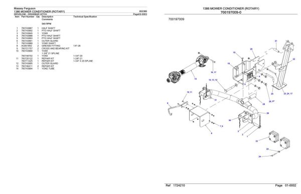 Massey Ferguson 1386 Mower Conditioner Rotary Parts Catalog 652386 1