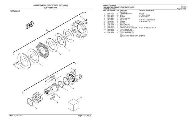Massey Ferguson 1386 Mower Conditioner Rotary Parts Catalog 652386 2