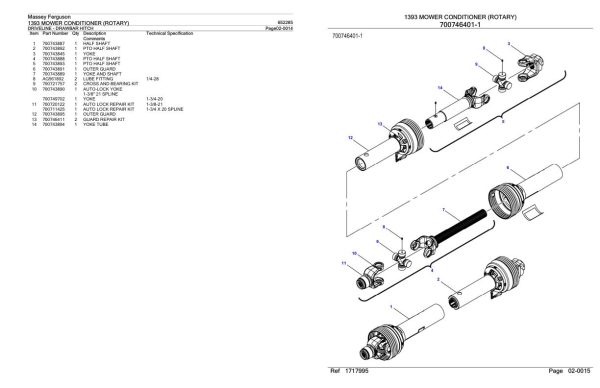 Massey Ferguson 1393 Mower Conditioner Rotary Parts Catalog 652285 2