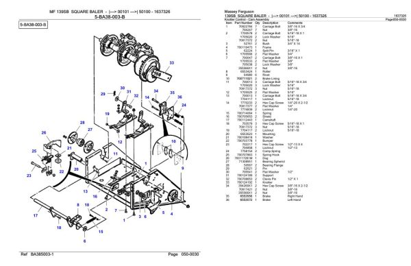 Massey Ferguson 139SB Square Baler Parts Catalog 1637326 2