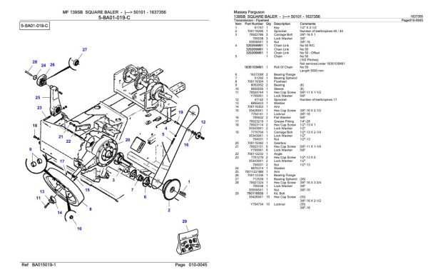 Massey Ferguson 139SB Square Baler Parts Catalog 1637356 1