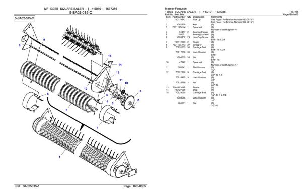 Massey Ferguson 139SB Square Baler Parts Catalog 1637356 2