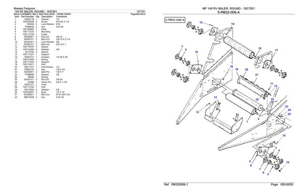 Massey Ferguson 140 RV Baler Round Parts Catalog 1637301 2