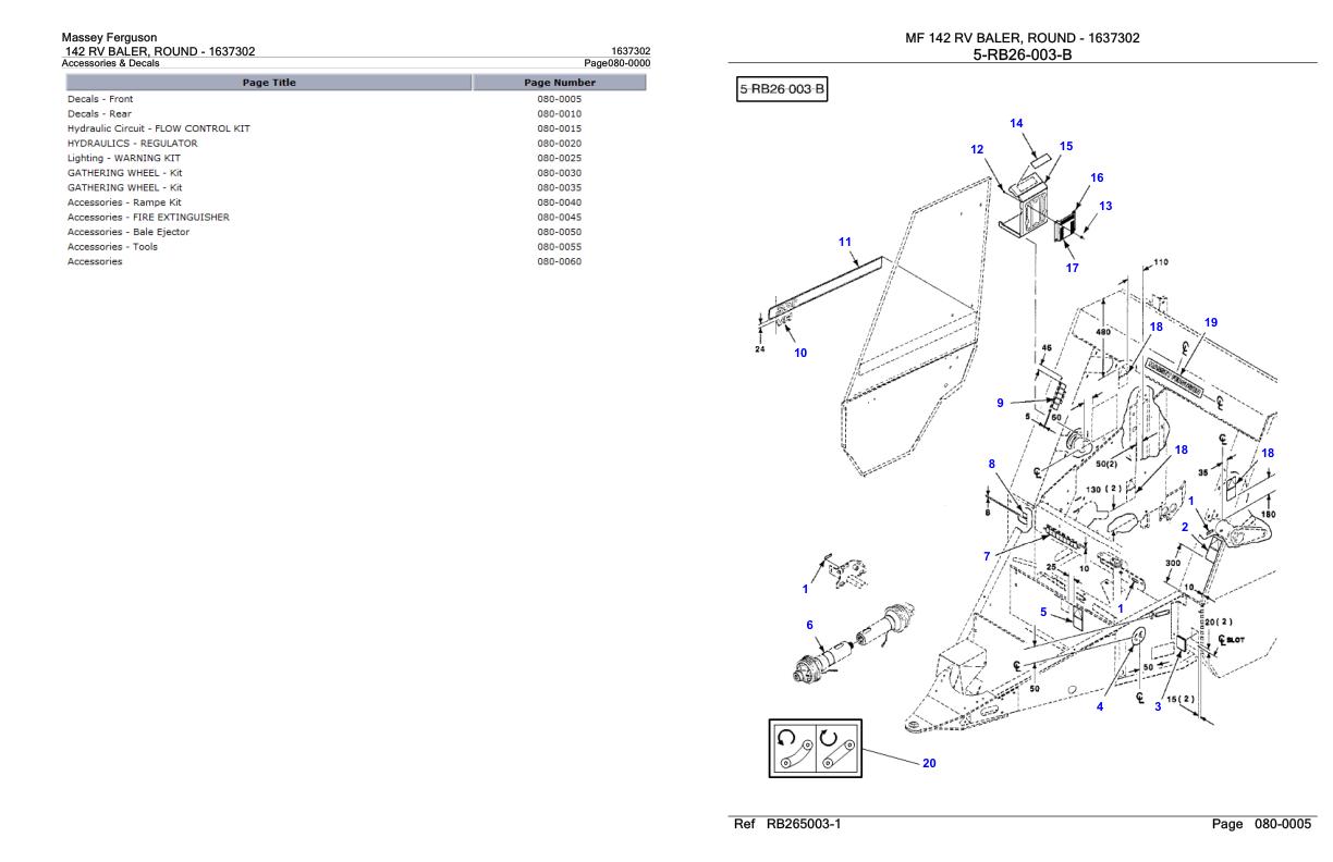 Massey Ferguson 142 RV Baler Round Parts Catalog 1637302 1
