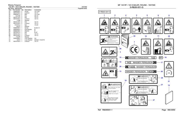 Massey Ferguson 143 RF 143 S Baler Round Parts Catalog 1637300 2