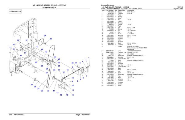 Massey Ferguson 145 RVS Baler Round Parts Catalog 1637342 2