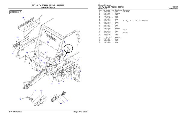 Massey Ferguson 146 RV Baler Round Parts Catalog 1637307 2