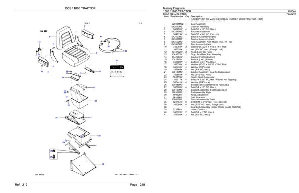 Massey Ferguson 1505 1805 Tractor Parts Catalog 651344 2