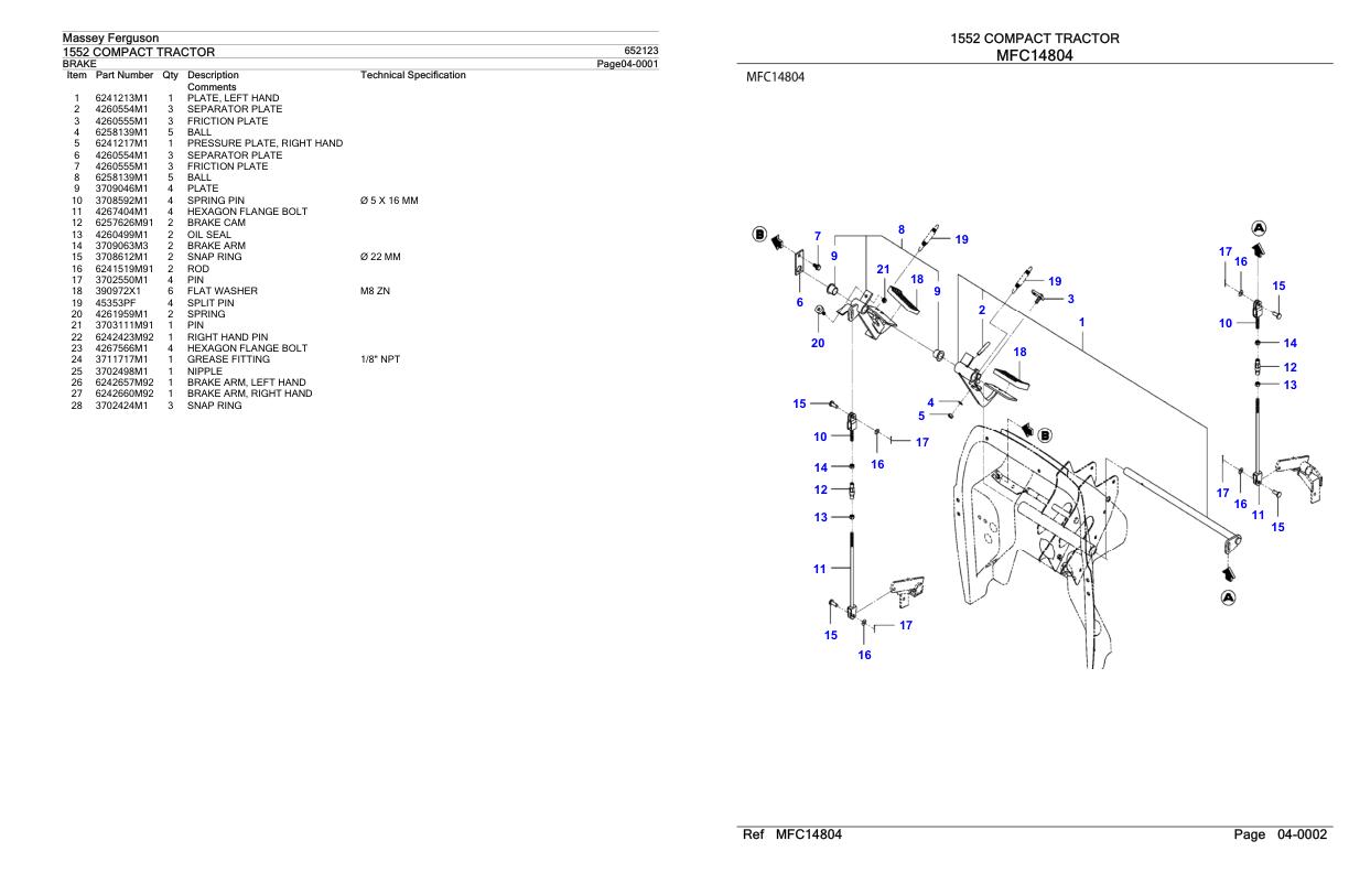 Massey Ferguson 1552 Compact Tractor Parts Catalog 652123 1
